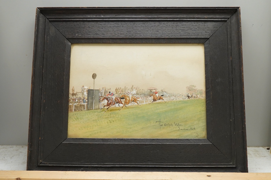 John Beer (1860-1930), ‘The Eclipse Stakes, Sandown Park’, signed with monogram, watercolour heightened with white, 18 x 25cm